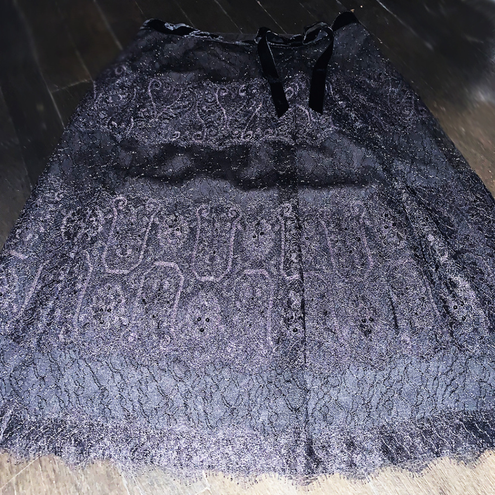 Ann Taylor Black Lace Skirt Pencil Sequin 0P S NEW